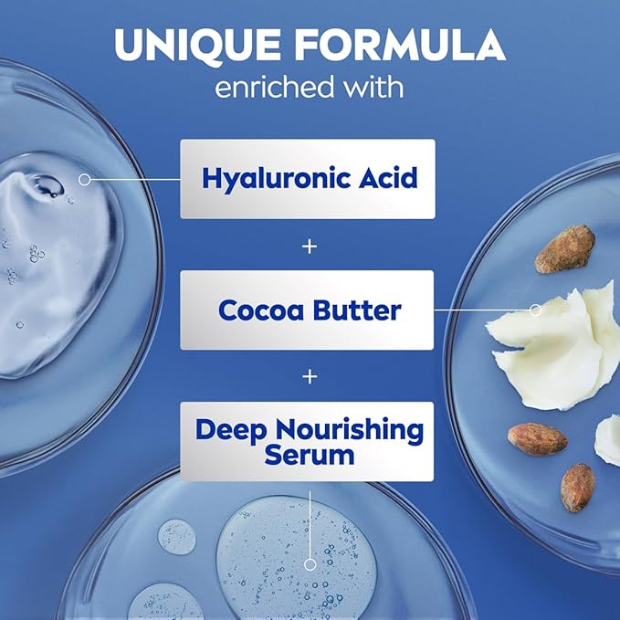 NIVEA Cocoa Butter Body Lotion for Dry Skin with Hyaluronic Acid, Cocoa Butter and Deep Nourishing Serum, 72-Hour Body Moisturizer, 33.8 Fl Oz Value Size Pump Bottle