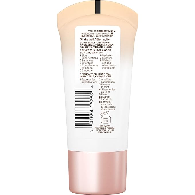 Maybelline Dream Fresh Skin Hydrating BB cream, 8-in-1 Skin Perfecting Beauty Balm with Broad Spectrum SPF 30, Sheer Tint Coverage, Oil-Free, Light/Medium, 1 Fl Oz
