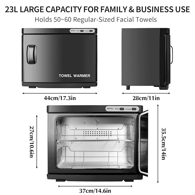 Hot Towel Warmer, Professional 23L Large Capacity Hot Towel Cabinet, 2-in-1 Spa Towel Warmers for Facials, Barber, Salon, Esthetician, Upgrade Fast Heating Aluminum Interior, Black