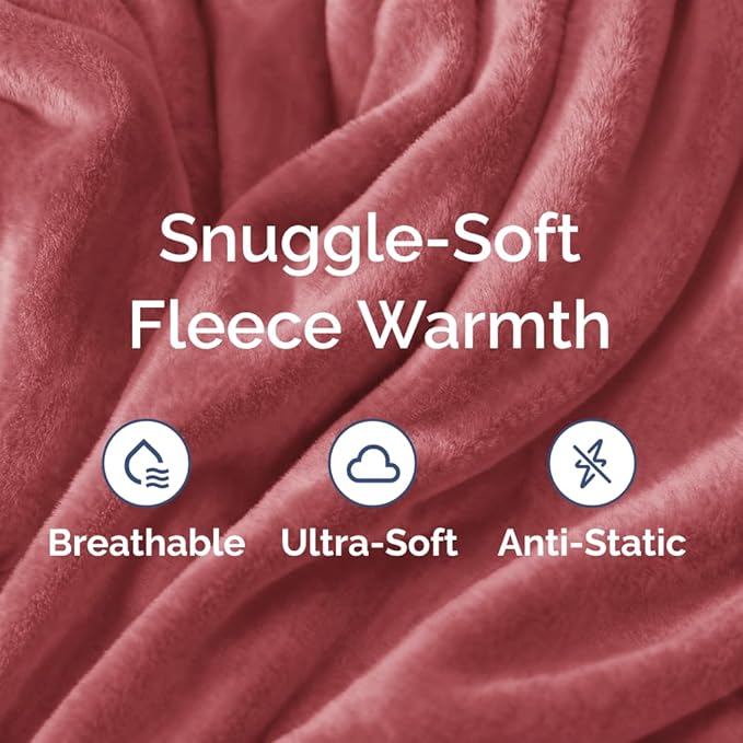 Fleece Blanket Throw XL - Ultra-Soft Flannel Fleece Blanket - Dusty Rose | Soft, Warm, Outdoor Picnic Blanket for Camping, Travel, Lightweight, Cozy, Anti-Static, Home Decor Gifts for Men & Women
