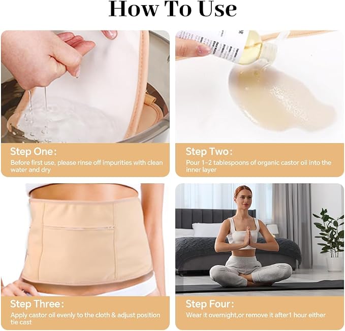 Castor Oil Pack Wrap, 9 Pcs Reusable Castor Oil Pack Kit Organic Cotton for Neck Waist Back Chest Eyes Knees and Feet,Adjustable Compress Pads for Entire Body