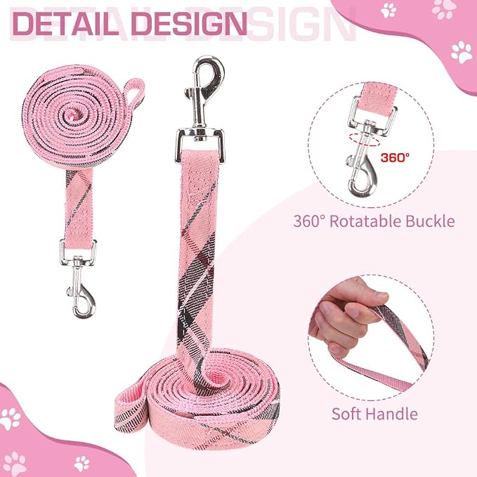 KOOLTAIL Dog Harness for Small Medium Dogs ,Dog Harness and Leash Set, Step in No Pull Soft Mesh Padded Adjustable and Reflective Pet Vest Harness Puppy, Plaid Extra Harness for XS S Dogs, Pink M