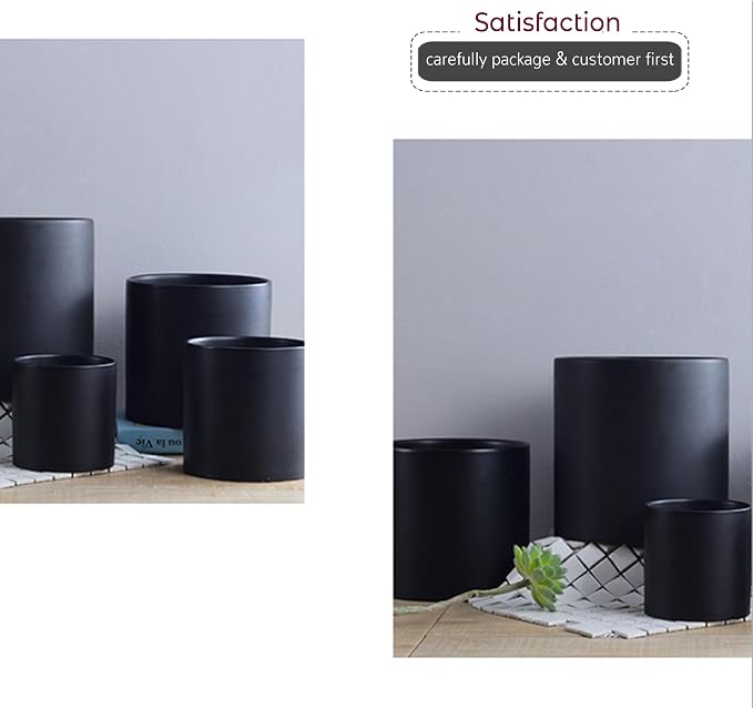 WGVI Matte Black Ceramic Cylinder Vase Width 5.5" Height 5", Flower Arrangements, Candle Holder, Terrarium Planter Pot, Storage Container Organizer, Pen Brush Holder, Home Tabletop Decor, 1 Piece