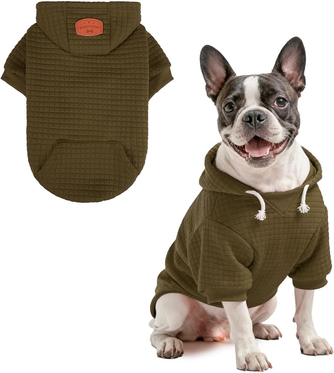 BEAUTYZOO Dog Hoodies Sweater for Medium Dogs, Waffle‑Like Laminated Coat | Warm Dog Sweatshirt with Pocket & Leash Hole, Pullover Clothes for Girl Boy Dogs, Stretchy & Easy‑On‑Off, Bulldogs Pitbulls