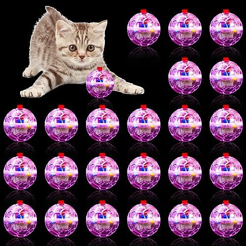 24 Piece Light Up Cat Balls Ghost Hunting Equipment, Indoor Motion-Activated Magic Cat Ball, Plastic Glowing Pet Toys