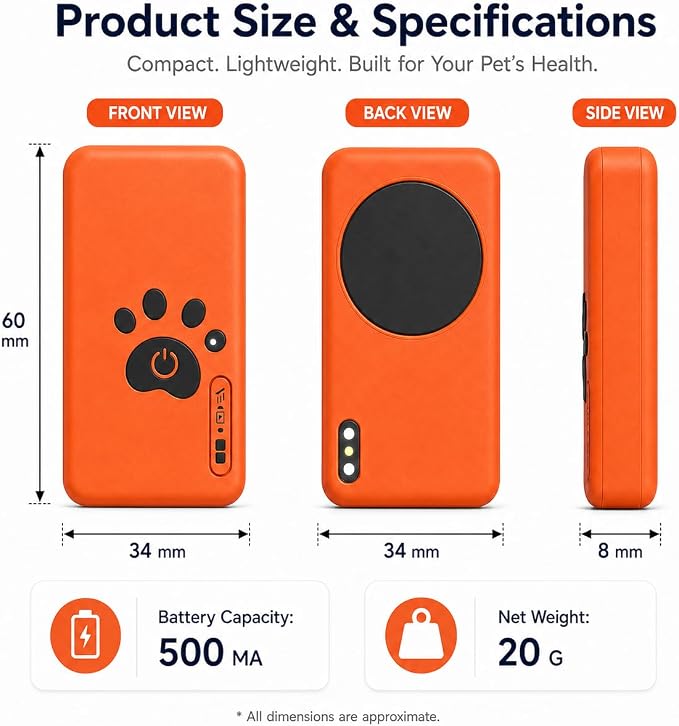 Smart Dog Health Monitoring Collar, Heart Rate, Respiratory & Activity Tracker with Wellness Insights, Waterproof Pet Collar with App(No Monthly fee)