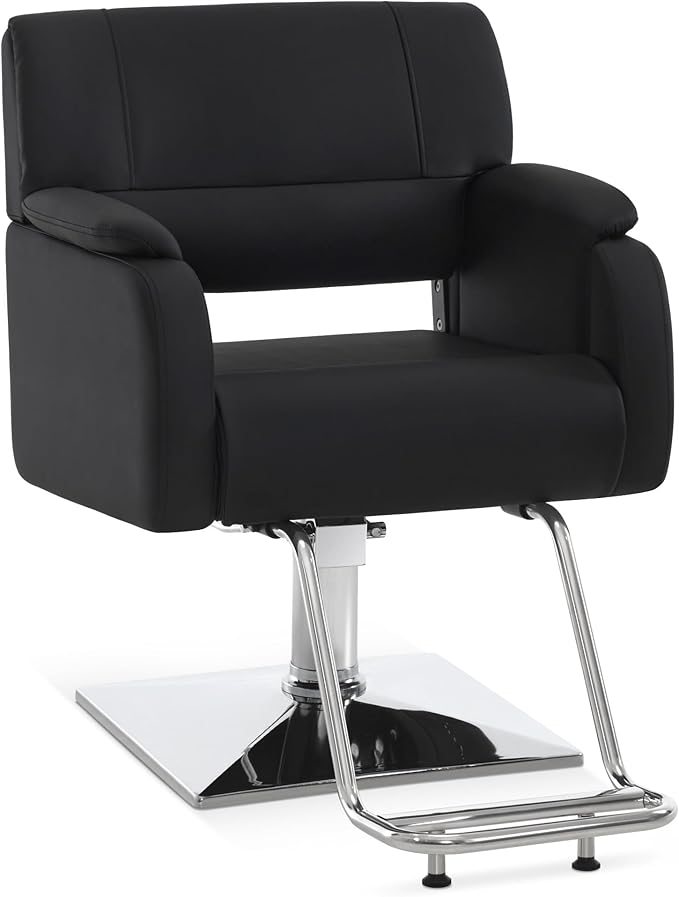 BarberPub Modern Salon Chair with Adjustable Height for Hairstylist, PVC Leather & 330lb Capacity for Home or Barbershop 8459 (Black)