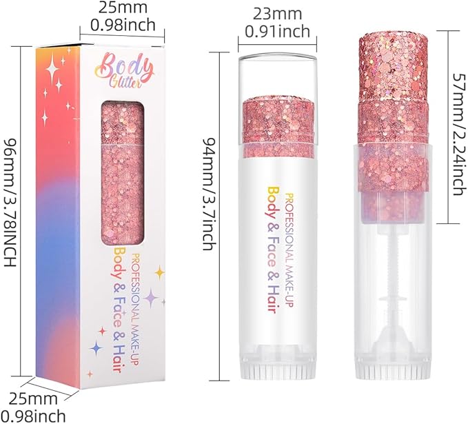 Body Glitter Stick for Face, Body & Hair - Orange & Green/Purple Fine Sparkle Glitter, 2 Pack | Long Lasting Party Makeup for Festival, Rave, Concert & Cosplay