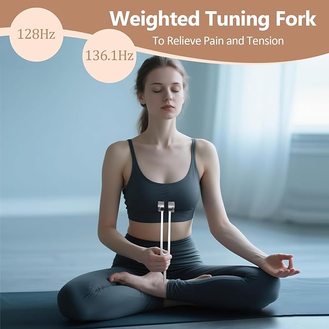 Tuning Fork for Healing Set – 128Hz, 136.1Hz, 256Hz, 384Hz for Sleep & Stress, Chakra Balance, Mental Focus, Relaxation, Meditation Accessories & Sound Therapy Devices | Activator + Pouch