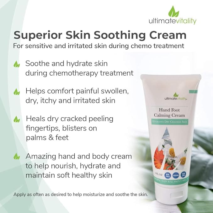 UltimateVitality Hand Foot Cream for For Oncology Patients, Intensive Natural and Organic Moisturizing Cream for sensitive Irritated Skin During Chemo Treatment - 6 Ounces