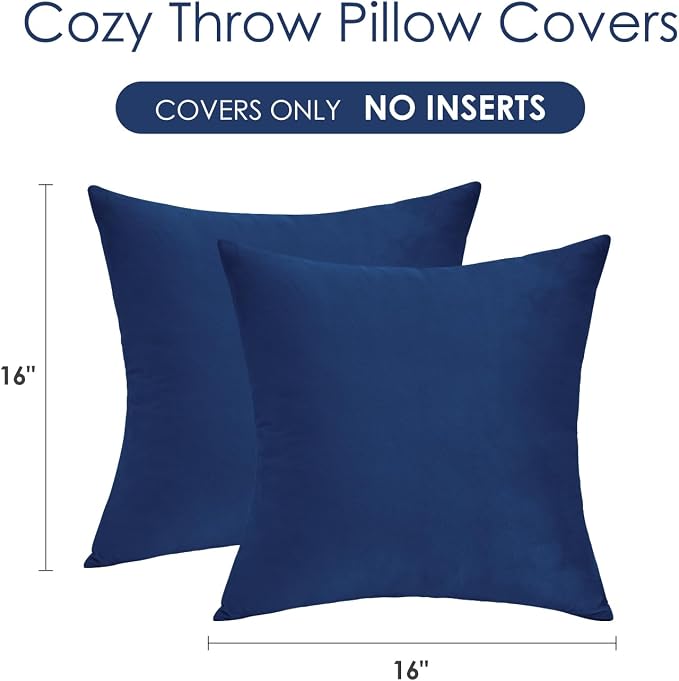 Throw Pillow Covers Decorative Velvet Set of 2 16x16 Inch Pillow Covers, Soft Navy Blue Pillowcases for Couch Sofa Bed Living Room, Farmhouse Home Boho Decor, Square Accent Cushion Covers