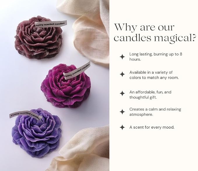 Peony Flower Shaped Candle with Scent, Soy Wax Blend Aromatherapy Candle, Gift Candle, Gifts for Women, Candles for spa, Stress Relief, Meditation, Wedding, Home Decor, Relaxing Atmosphere, (Black)