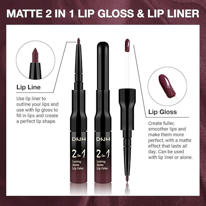 1Pcs 2 in 1 Deep Red Matte Lip Liner and Liquid Lipstick Stain Makeup Set for women, Red Long Lasting Smudge Proof Lip Tint Matte Finish Lip Gloss for All-Day Color Hold Easy to Use 17#