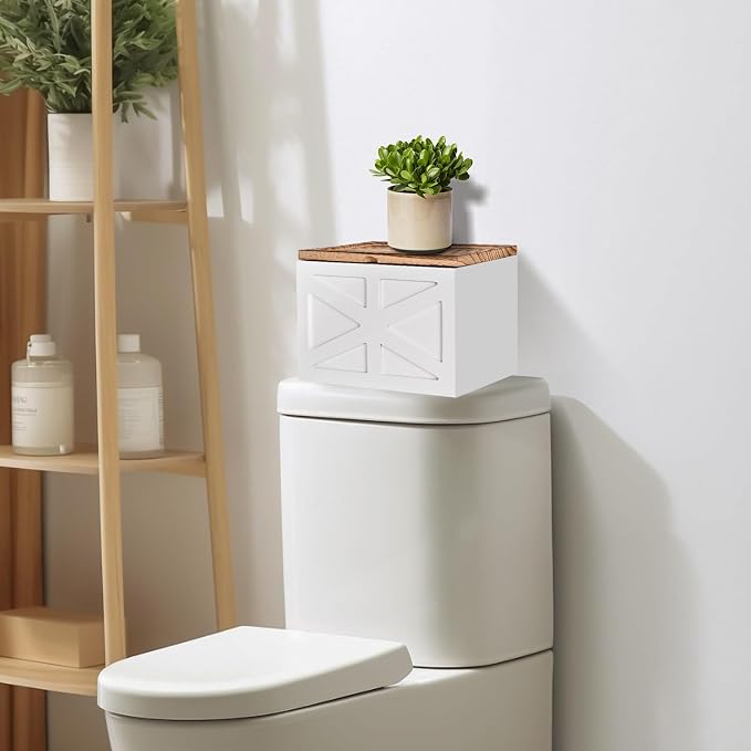 Tampon holder for bathroom，Feminine Product Organizer With Lid，Wood Tampon storage(White)