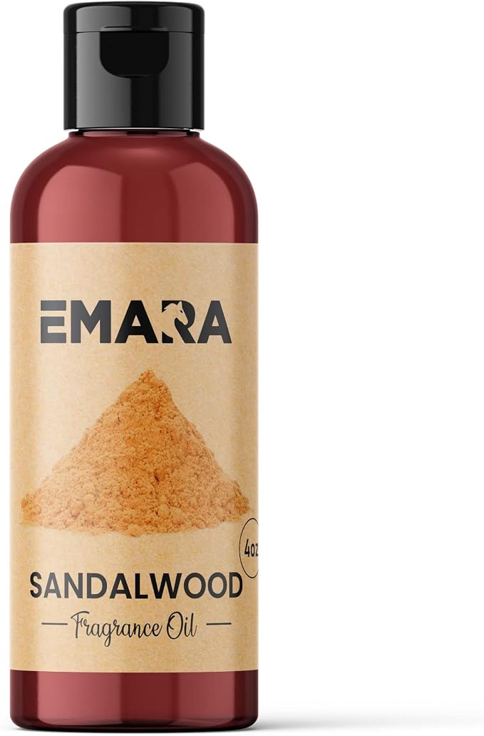 EMARA All Natural Earthy Sandalwood Essential Oil for Diffusers, Skin Care, Aromatherapy Fragrance Oil, Organic Therapeutic Grade 4 fl oz