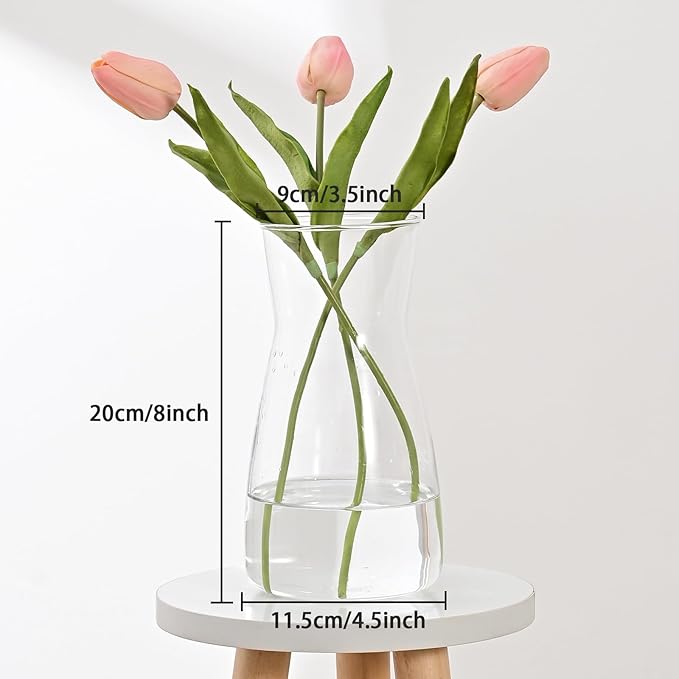 8 Inch Clear Glass Vase for Flowers, Modern Boho Table Decor | Farmhouse Vases For Rustic Vintage Living Room Kitchen Bedroom Halloween Christmas Decor House Book Shelf Office Decor
