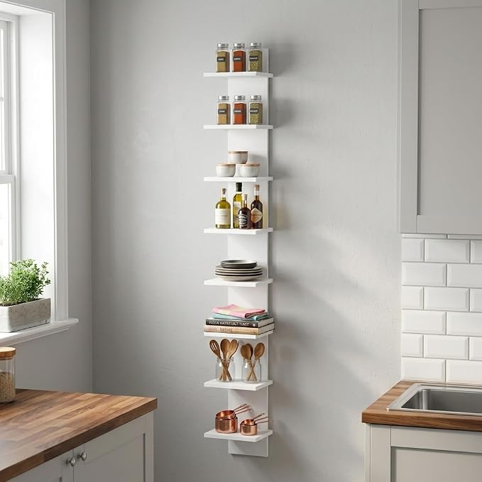 Qupui 8 Tier Wall Shelf Unit, 12 Inch Floating Storage Home Decor Organizer Shelving for Bedroom Living Room, White