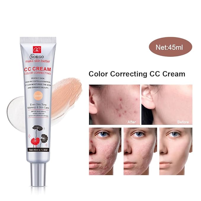 Color Correcting CC Cream with SPF 25, Coverage Lightweight Foundation, Hydrating Serum, Even Skin Tone Makeup and Skin Care, Boost Radiance, Refine Skin Texture, Avoid Sun Damage (2PCS Dark, Large)