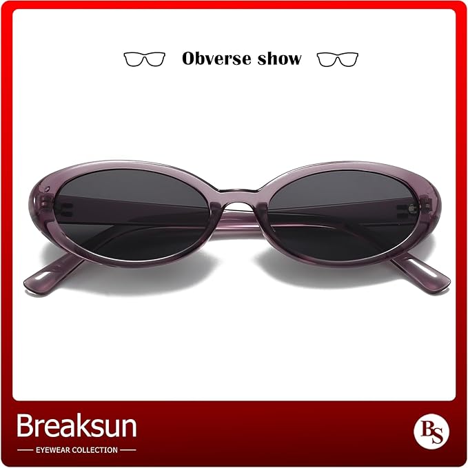 Breaksun Retro Oval Sunglasses for Women Men Fashion Small Oval Sunglasses 90s Vintage Shades