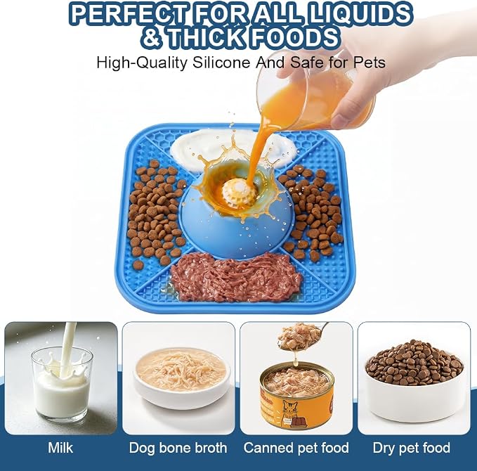 Aolso Slow Feeder Dog Bowl with Rolling Ball, 2in1 Anti-Slip Lick Mat