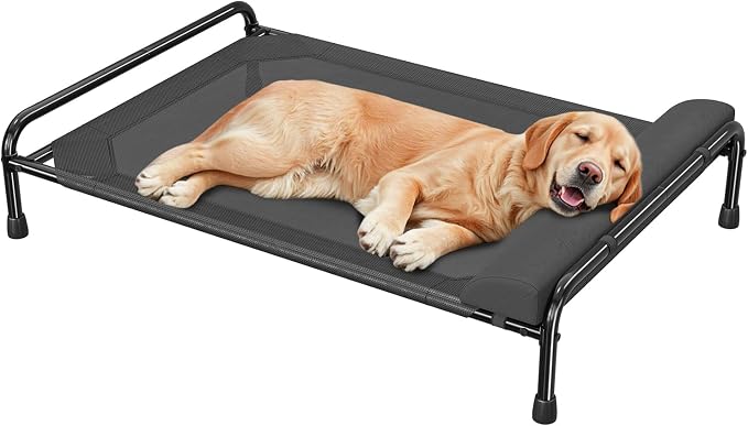 Simple Trending Elevated Dog Bed for Large Dogs, Cooling Raised Pet Cot with Bolster, Breathable Outdoor Couch Bed, 44.5" x 31", Black | Cooling Raised Pet Cot with Bolster, Dog Couch Cot for Indoor Outdoor, Breathable Mesh, Waterproof, Non-Slip Feet