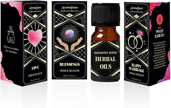 Love, Blessings,Happy Marriage Herbal Oil Diffuser Blends by Aromafume | 3 x 10ml/0.33 fl oz| Aromatherapy Oils for Manifestation & Mindfulness | Non-Toxic, Vegan, Cruelty-Free
