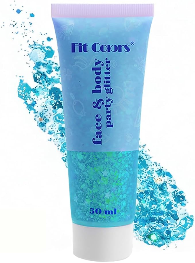 Light Blue Face Body Hair Glitter Gel for Women and Kids, Monochrome Holographic Mermaid Sequins Chunky Glitter Paint Makeup for Mardi Gras Halloween Festival Rave Outfits Accessories, 1.7oz, #10