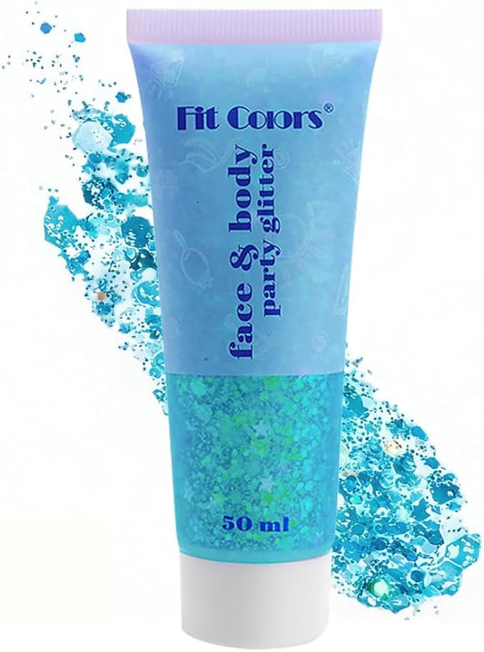 Light Blue Face Body Hair Glitter Gel for Women and Kids, Monochrome Holographic Mermaid Sequins Chunky Glitter Paint Makeup for Mardi Gras Halloween Festival Rave Outfits Accessories, 1.7oz, #10