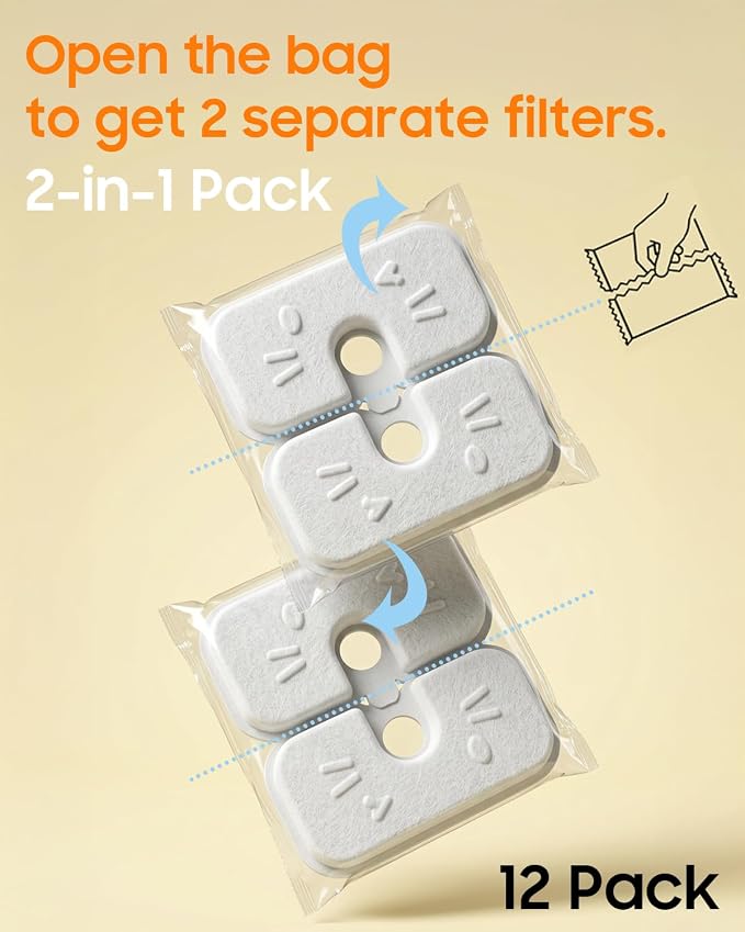 12+12 Pack Cat Water Fountain Filters Compatible with PET Water Fountain PLWF106/116/115/105/005, 6-Month Set of Replacement Filters for Pet water fountain (12 Filters + 12 Sponges)