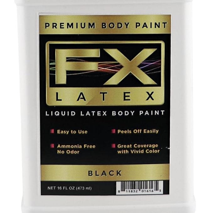 Liquid Latex - Face and Body Paint, Ammonia Free, Easy On and Off, Cosplay Makeup, Create Professional Monster, Zombie Arts 16 Oz (Black)