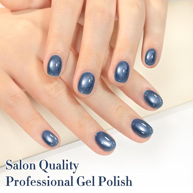 Double Rhythm 15ML Jelly Glass Cat Eye Gel Polish with Magnet Holographic Glitter Shimmer Translucent Sheer Color Salon Soak Off Magnetic Nail at Home (Sky Blue-MC1237)