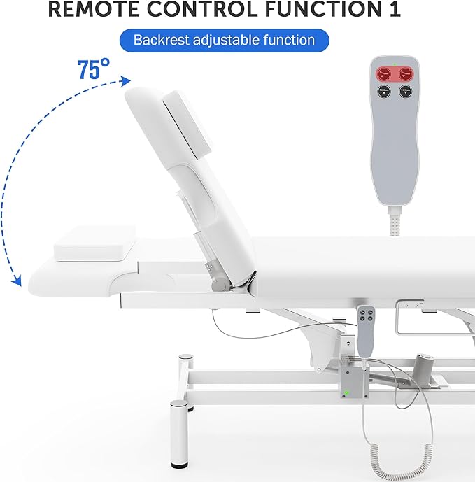 Professional Electric Massage Table, 2 Motors Hydraulic Electric Lift Adjustable Backrest and Height Lifting Functions for Treatment/Physical Therapy/Spinal Massage/Facial Spa/Waxing/Tattooing - White