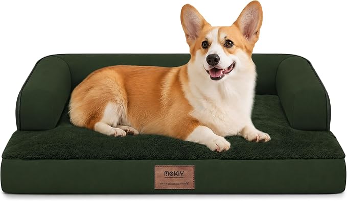 Orthopedic Waterproof Dog Bed Pet Couch with Bolster for Medium Dogs | Pillow Support for Neck Relief, Egg Crate Foam, Waterproof Liner, Anti-Slip Bottom, Machine Washable Cover, 30 x 22 Inch