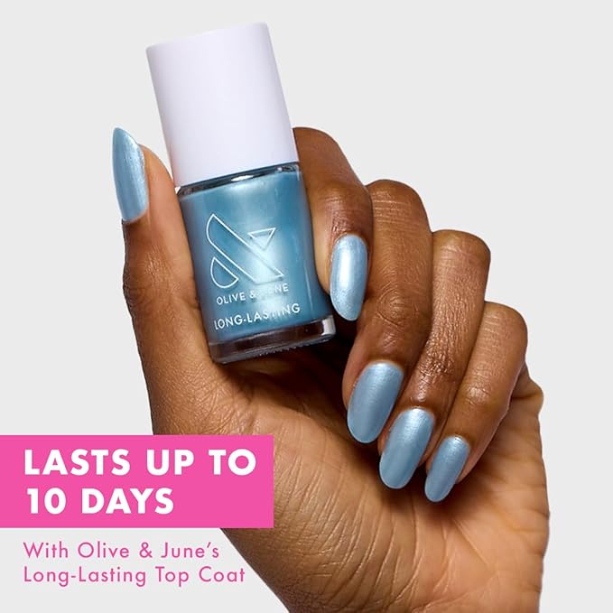 Olive & June Long Lasting Nail Polish | Spring Pastel Nails | Plump Gel-Like Finish No Lamp Needed | Lasts up to 10 days | 15-Free Vegan & Cruelty-Free Chip-Resistant |Same Day Next Year Shimmery Blue