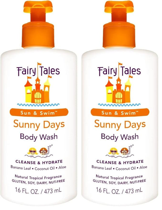 Fairy Tales Sunny Days Chlorine Removal Body Wash, For All Age Swimmers | After Swim Chlorine, Salt And Sunscreen Removal | No Harsh Chemicals or Toxins | Easy to use Pump - 16oz (Pack of 2)