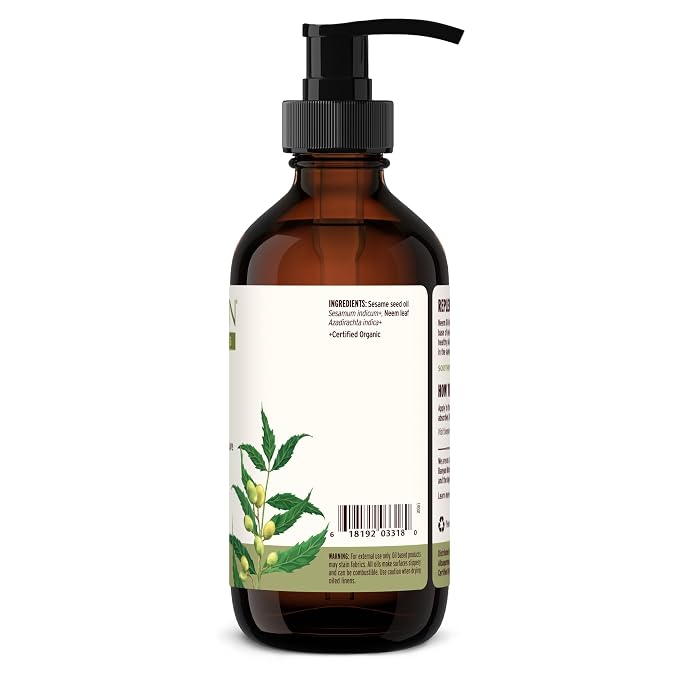 Banyan Botanicals Organic Neem Oil – Cooling & Soothing Ayurvedic Neem Oil – Supports Healthy Radiant Skin – 8 oz. – Non-GMO Sustainably Sourced Abhyanga Massage Oil