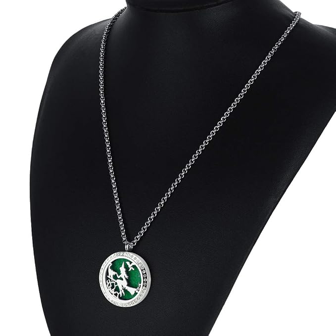 Essential Oil Diffuser Necklace for Birthday Christmas- Aromatherapy Crystal Jewelry Stainless Steel Halloween Magic Witch Locket Pendant with 24'' Chain 8 Washable Refill Pads Gift