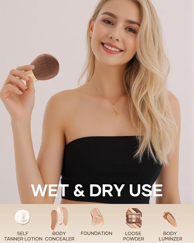 Extra Large Body Makeup Brush For Self Tanner, 3 Inch Width Self Tanning Blend Brush, Soft synthetic hair, Powder, Foundation, Blusher, Bronzer, Face and Body Brush