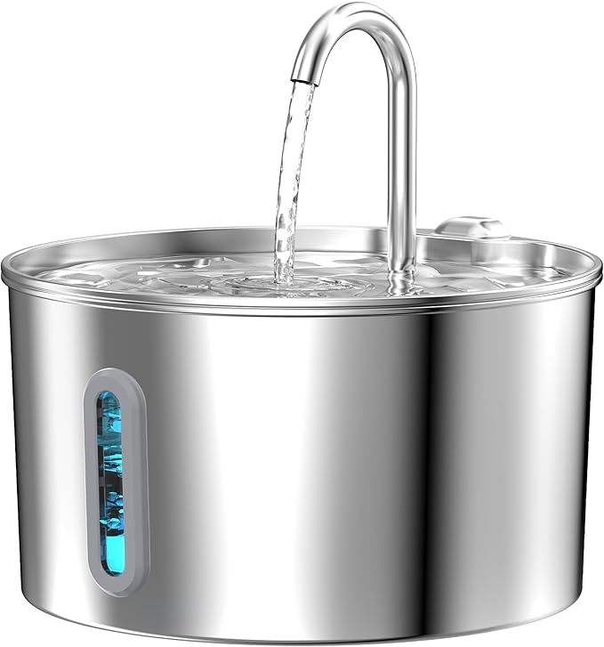 Cat Water Fountain Stainless Steel: 2.2 L Cat Fountain for Drinking - Automatic Pet Water Fountain for Cats Inside - Metal Cat Dog Water Dispenser Bowl with Faucet Water Level Window Ultra Quiet Pump | Automatic Metal Pet Water Fountain for Cats Inside...