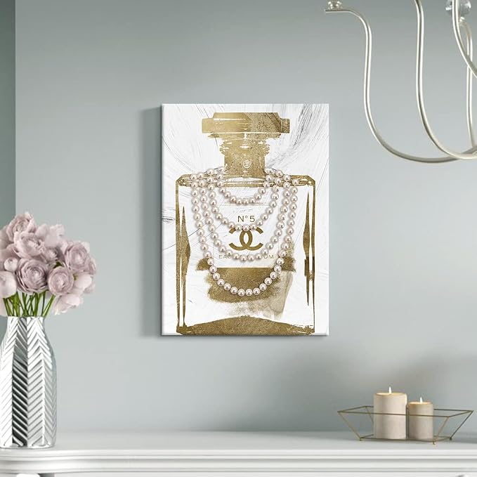 Fashion Glam Canvas Wall Art Vintage Perfume Bottle Picture Modern Luxury Posters Print for Bedroom Make up Room Home Decor 12"x16"