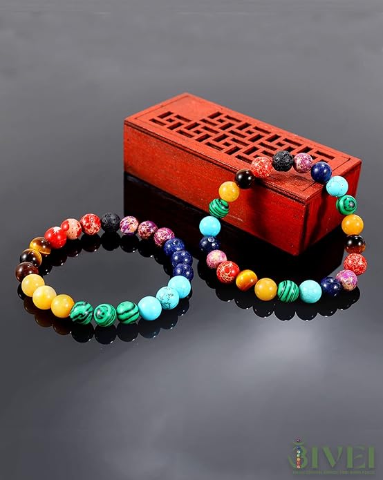 Bivei Natural Gemstone Semi Precious Healing Crystals Handmade Stretchy Round Beads Bracelet,Stocking Stuffers for Women Enhance Positive Energy