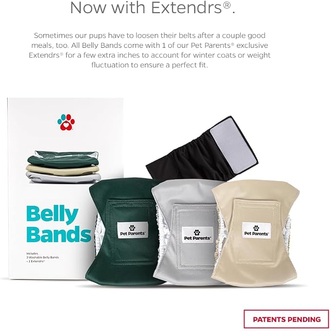 Pet Parents® Washable Belly Bands for Male Dogs (3pack) + Extendrs® of Durable Dog Diapers Male, Premium Male Dog Diapers & Dog Wraps (X-Large, Spruce)