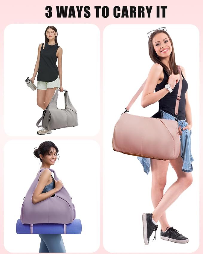 RHDZO Gym Bag for Women with Shoe Compartment Yoga Mat Bag with Wet Pocket and Water Bottle Holder Weekender Bag with Strap