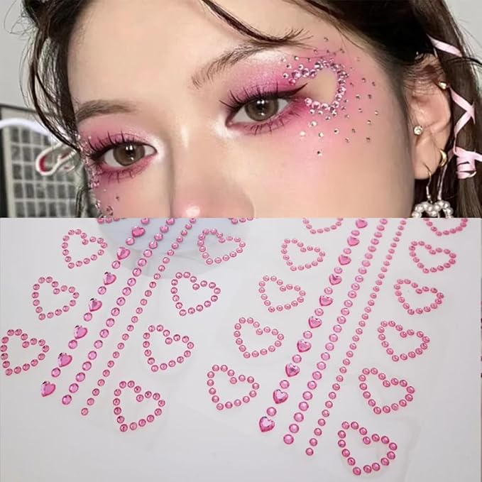 Self Adhesive Face Gems Pearls for Makeup,3D Heart Star Moon Shape Jewels Face Rhinestone Sticker for Face, Eye, Makeup, Nail, Body, Craft