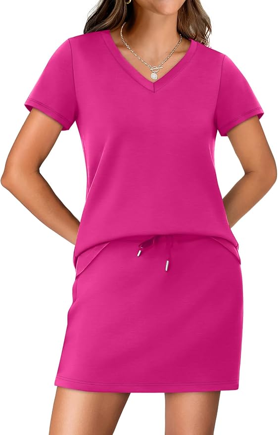 NIASHOT Two Piece Skirt Sets for Women Summer Vacation Travel Outfits Tennis Golf Skorts Versatile Lounge Sets