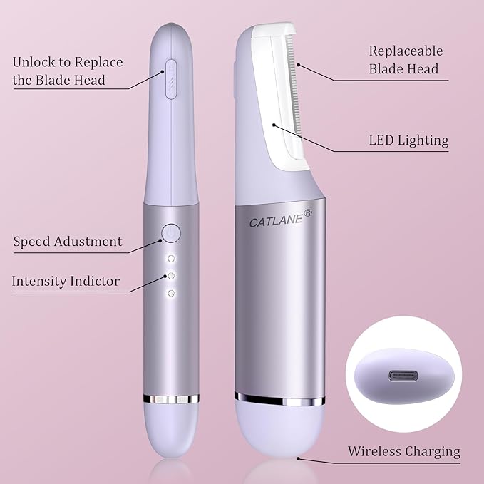 Dermaplane Razor for Women Face, Dermaplaning Tool for Face, Sonic Smooth Exfoliation & Peach Fuzz-Hair Removal System with 10 Dermaplaning Blades, Twilight Purple