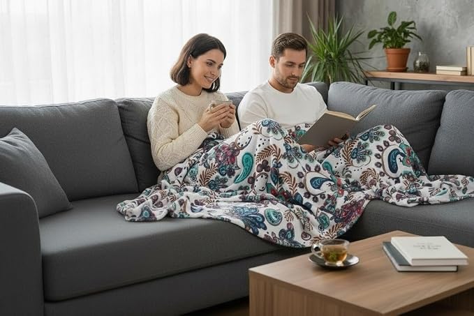 Bohemian Fleece Throw Blanket: Velvety Soft Durable Boho Floral Paisley Design Accent for Bed or Couch (Multicolored Boho, 50 x 60 inches)