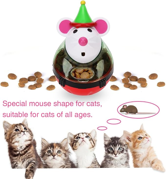 2Pcs Cat Christmas Treat Balls with Tumbler Mouse Toy, Dispenser for Snacks and Dry Kibble, Pet Enrichment Play Ball for Cats