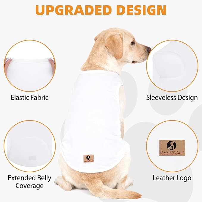 Large Dog Clothes for Boy Girl, 2 Pack Cotton Summer Dog T Shirts UV & Insect Protection for Outdoor Camping, Anti-Hair Loss Breathable Sleeveless Pet Vest Tank Tops Apparel, Black & White, L