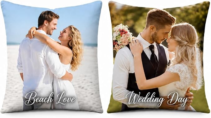 Bemaystar Custom Pillow Set of 4, Personalized Photo Pillow Covers with Picture Text, Made in USA, Custom Gifts for Family Pet Couple, Decorative Throw Pillow Gifts for Birthday Christmas (No Insert)